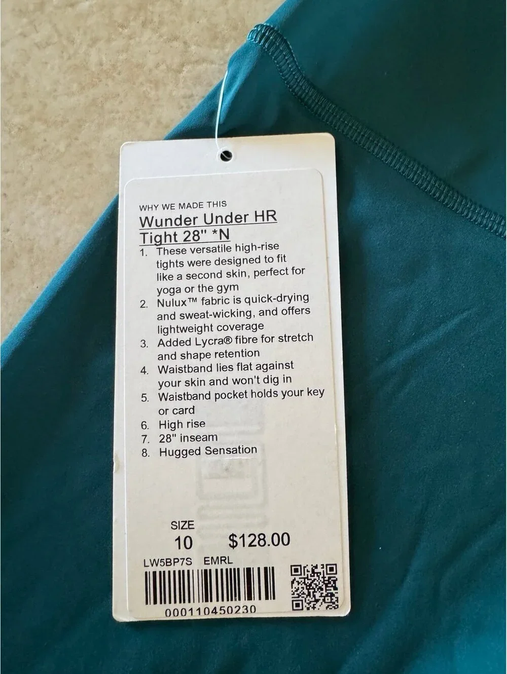 Lululemon Wunder Under High Rise 28” Nulux, Emerald Size 10 NWT
